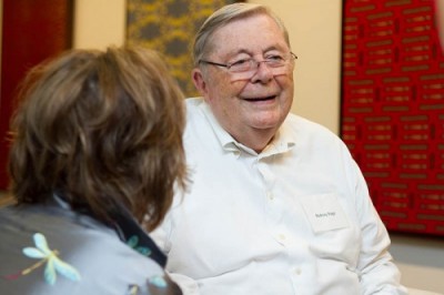 The Rev. Dr. Rodney Page speaks with the Rev. Amy Gopp, Vice President of External Relations for IMA World Health, during the Open House on Oct. 3, 2016. (Photo by Debbie Lithander/IMA World Health)