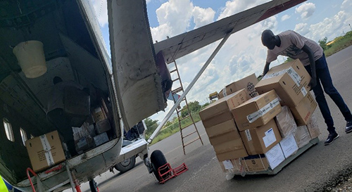 Loading of USAID/OFDA Medicines at Juba Airport Picture credit: Dani Denish, IMA Emergency Health Officer