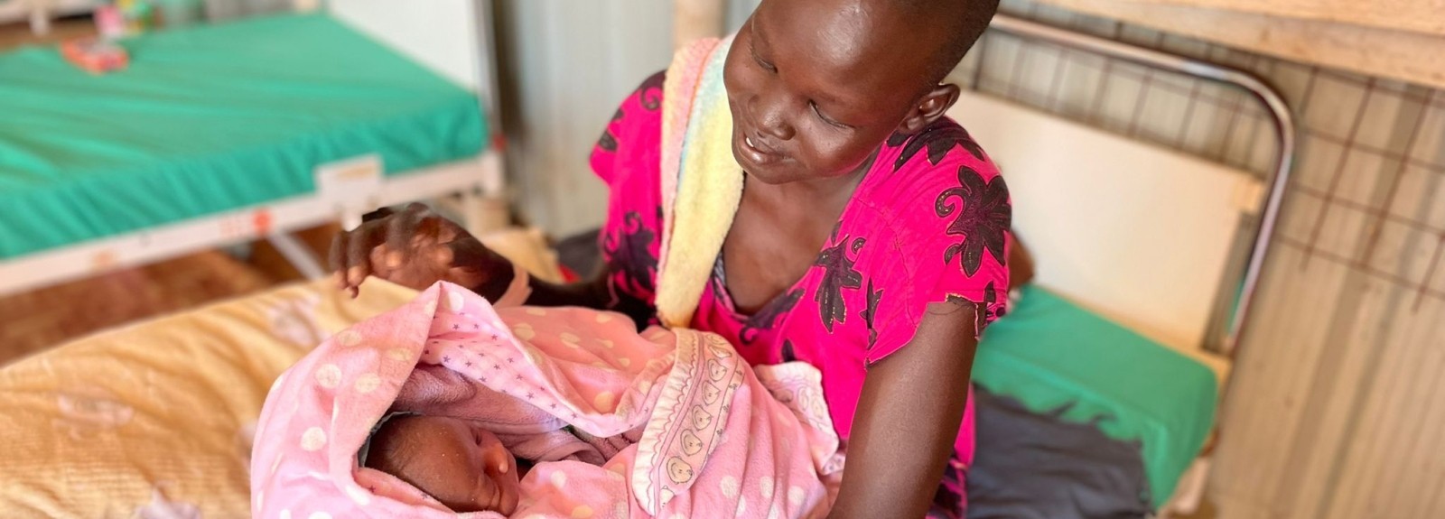 A mother and her one-day-old baby at the Mingkaman Reproductive Health Clinic.