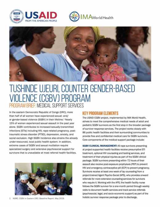 Tushinde Ujeuri, Counter Gender-Based Violence (CGBV) Program: Medical support services