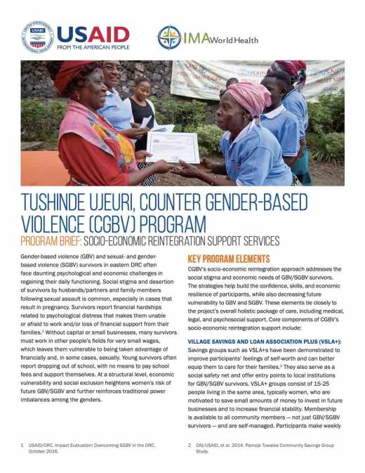 Tushinde Ujeuri, Counter Gender-Based Violence (CGBV) Program: Socio-economic reintegration support services