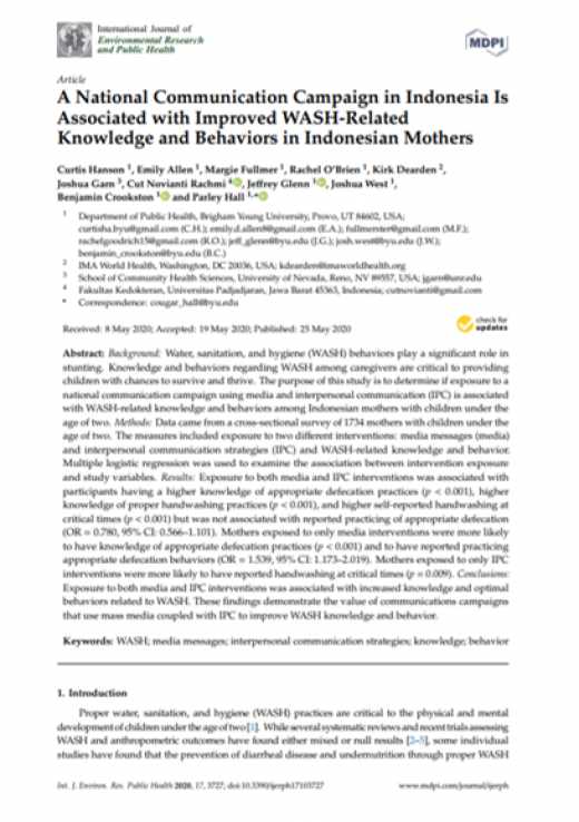 A national communication campaign in Indonesia is associated with improved WASH-related knowledge and behaviors in Indonesian mothers