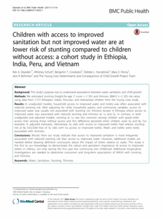 Children with access to improved sanitation but not improved water are at lower risk of stunting compared to children without access: a cohort study in Ethiopia, India, Peru, and Vietnam