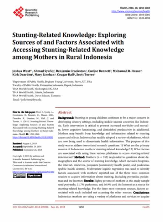 Stunting-related knowledge: Exploring sources of and factors associated with accessing stunting-related knowledge among mothers in rural Indonesia