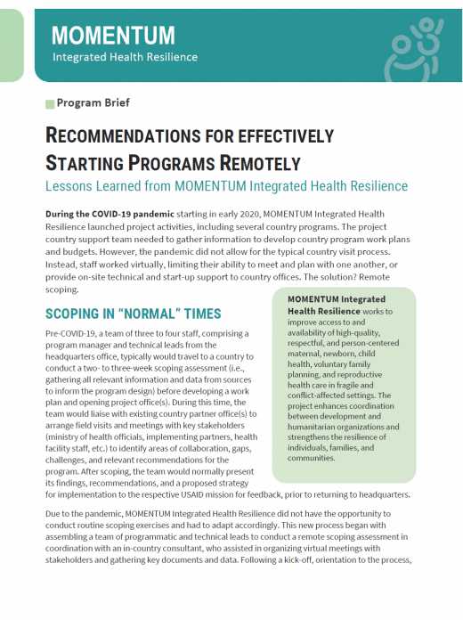 Recommendations for Starting Programs Remotely: Lessons Learned from MOMENTUM Integrated Health Resilience