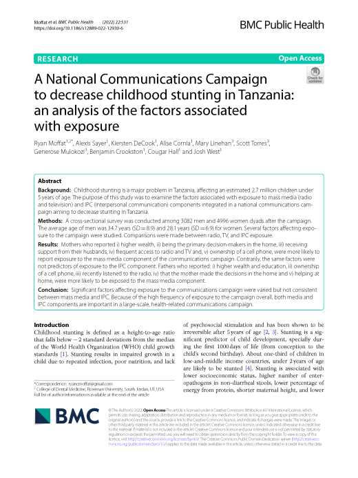 A National Communications Campaign to decrease childhood stunting in Tanzania: an analysis of the factors associated with exposure