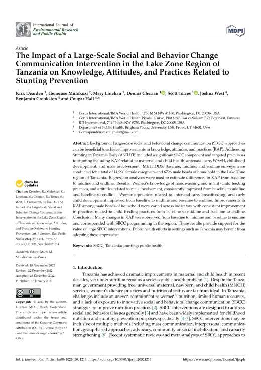 The Impact of a Large-Scale Social and Behavior Change Communication Intervention in the Lake Zone Region of Tanzania on Knowledge, Attitudes, and Practices Related to Stunting Prevention