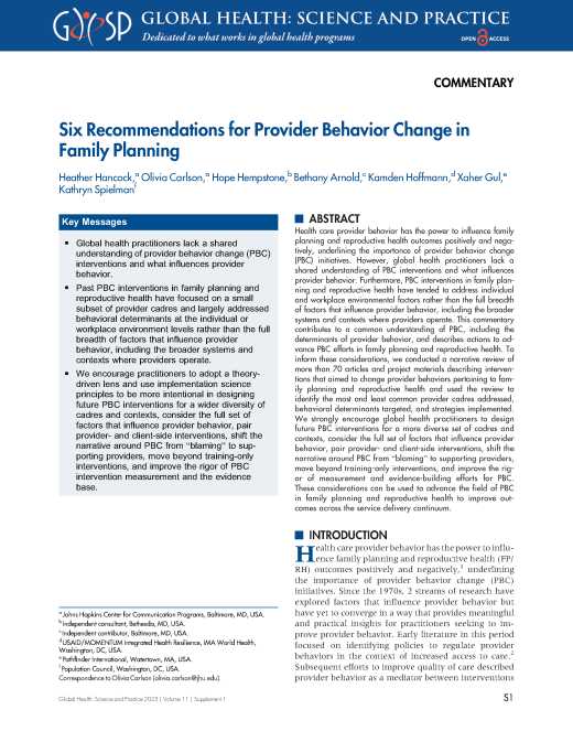 Six Recommendations for Provider Behavior Change in Family Planning
