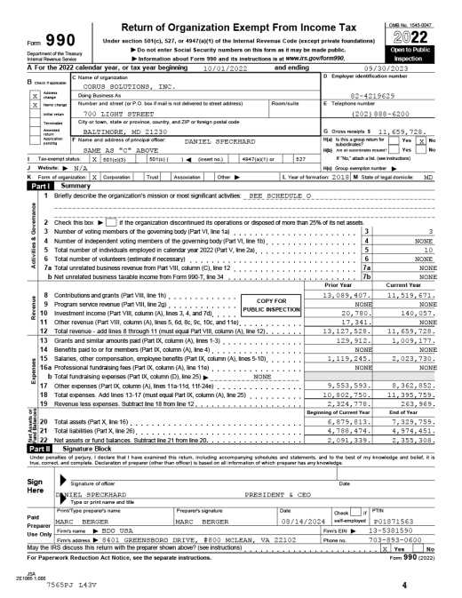 Corus Solutions Finance Form 990 FY23