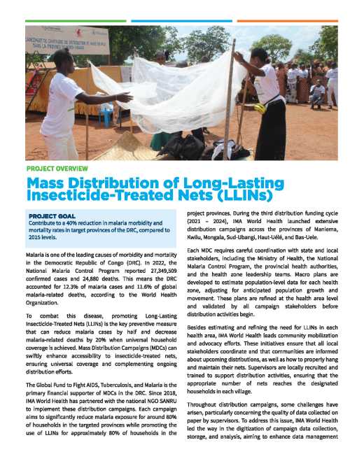 Mass Distribution of Long-Lasting Insecticide-Treated Nets (LLINs) Project Overview