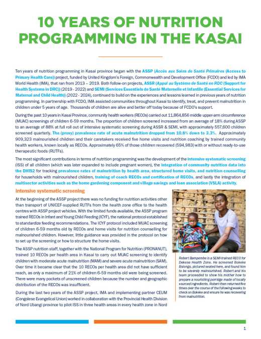 10 Years of Nutrition Programming in the Kasai