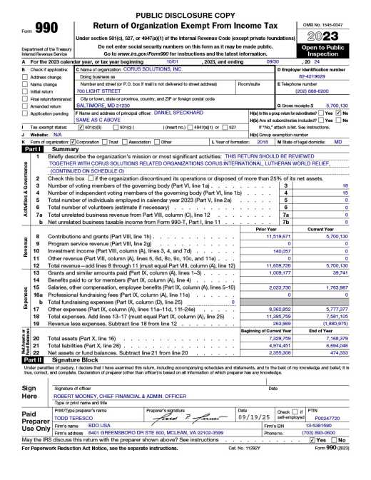 Corus Solutions Finance Form 990 FY24