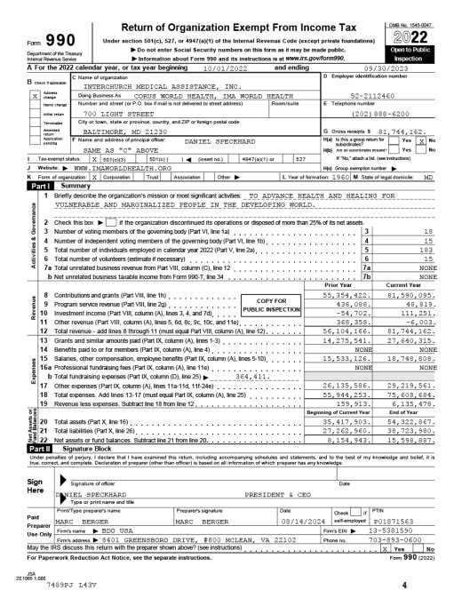 IMA Finance Form 990 FY23