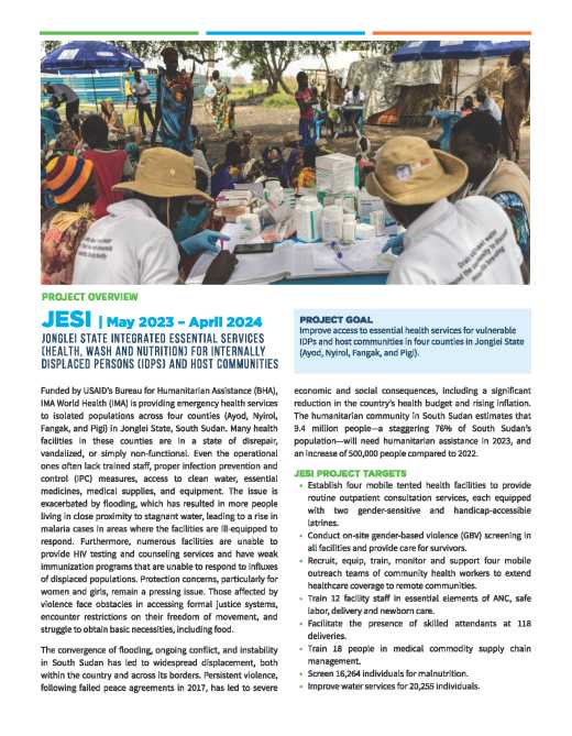 JESI – Jonglei State Integrated Essential Services for Internally Displaced Persons (IDPs) and Host Communities