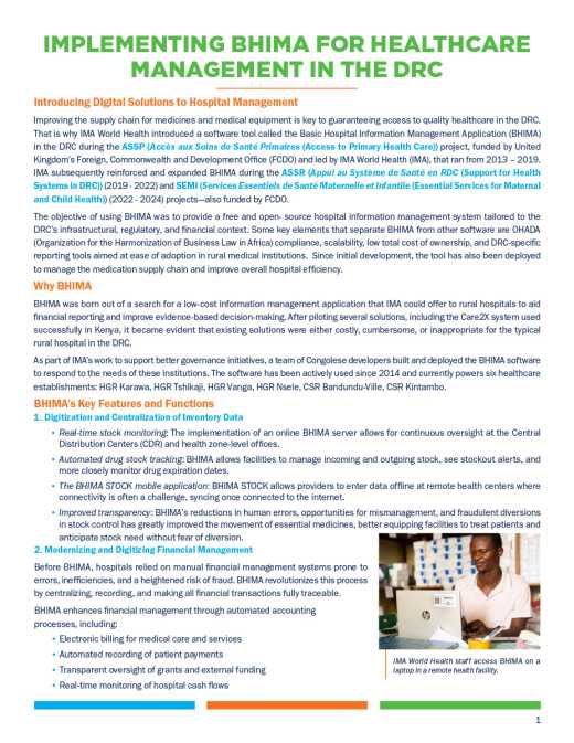 Implementing BHIMA for Healthcare Management in the DRC