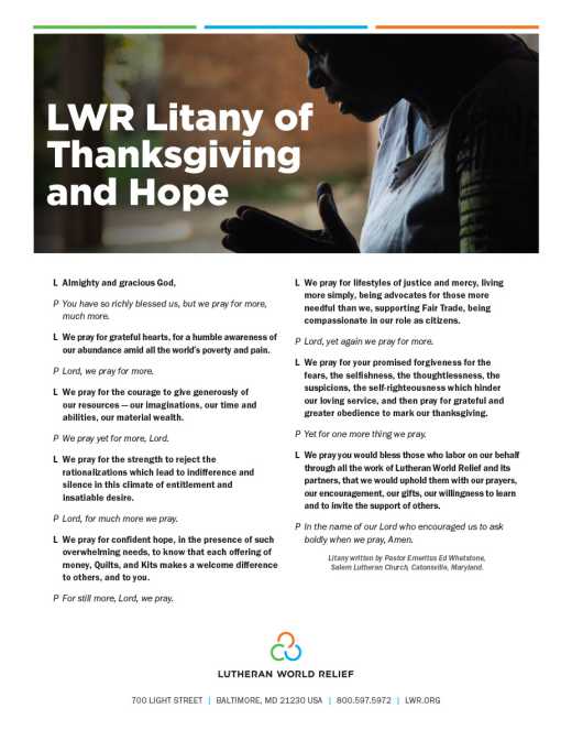 Litany of Thanksgiving & Hope for Quilt and Kit Dedication Sunday
