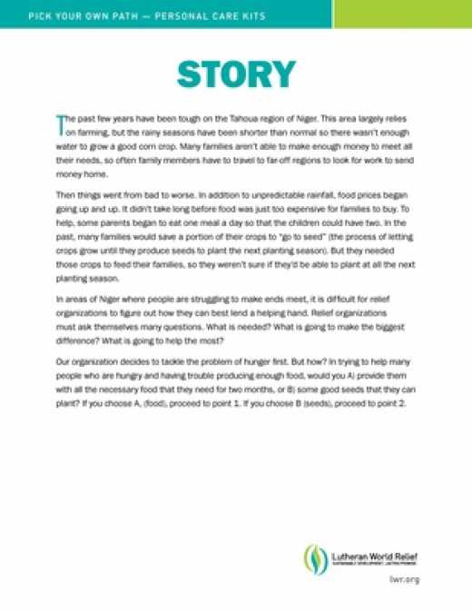 Pick Your Own Path Story - Personal Care Kit Leader Guide