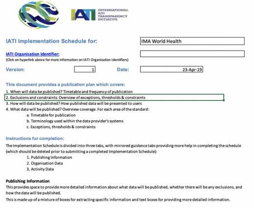 IMA IATI Implementation Schedule For The IATI Registry