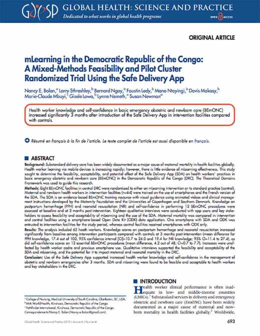 mLearning in the Democratic Republic of the Congo: A Mixed-Methods Feasibility and Pilot Cluster Randomized Trial Using the Safe Delivery App