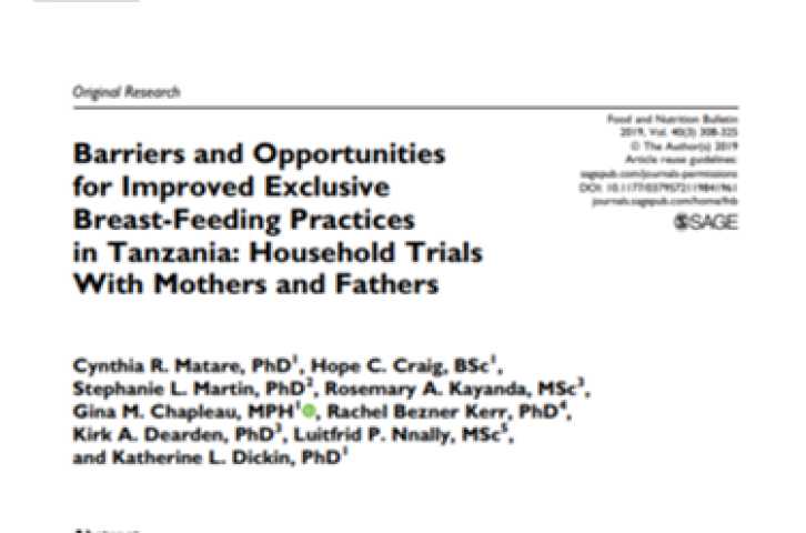 Barriers and opportunities for improved exclusive breastfeeding practices in Tanzania: Household trials with mothers and fathers