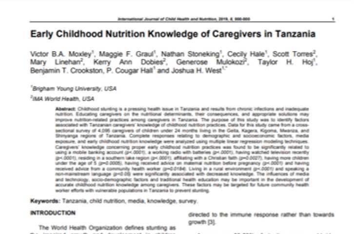 Early childhood nutrition knowledge of caregivers in Tanzania