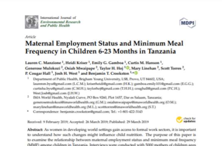 Maternal employment status and minimum meal frequency in children 6-23 Months in Tanzania
