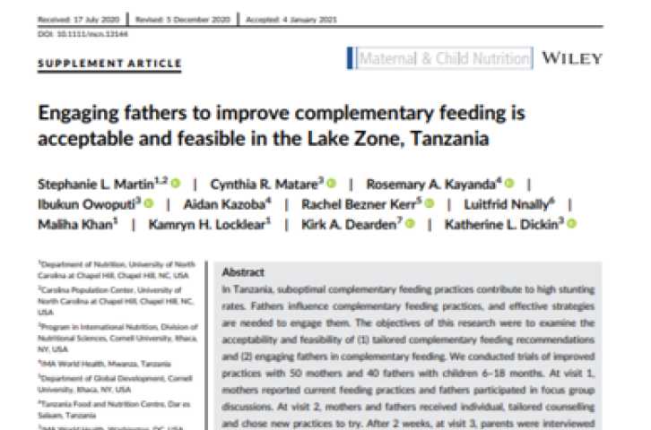 Engaging fathers to improve complementary feeding isacceptable and feasible in the Lake Zone, Tanzania