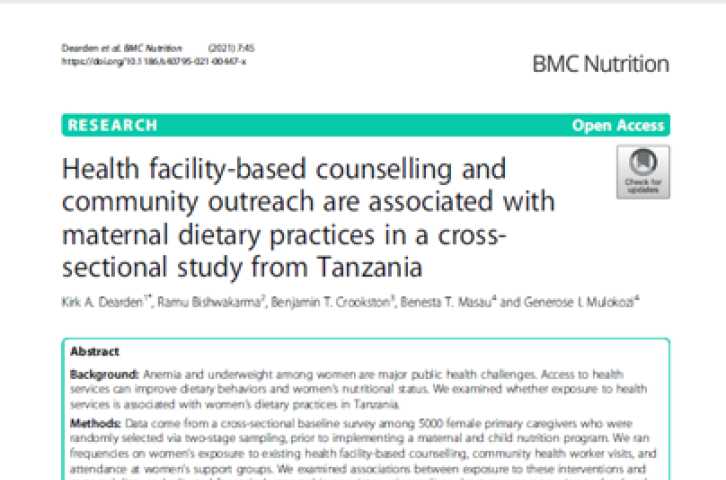 Health-based counselling and community outreach are associated with maternal dietary practices in a cross-sectional study from Tanzania