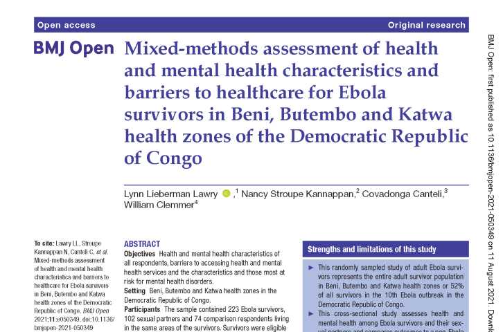 Mixed-methods assessment of health and mental health characteristics and barriers to healthcare for Ebola survivors in Beni, Butembo and Katwa health zones of the Democratic Republic of Congo