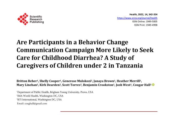 Are Participants in a Behavior Change Communication Campaign More Likely to Seek Care for Childhood Diarrhea? A Study of Caregivers of Children under 2 in Tanzania