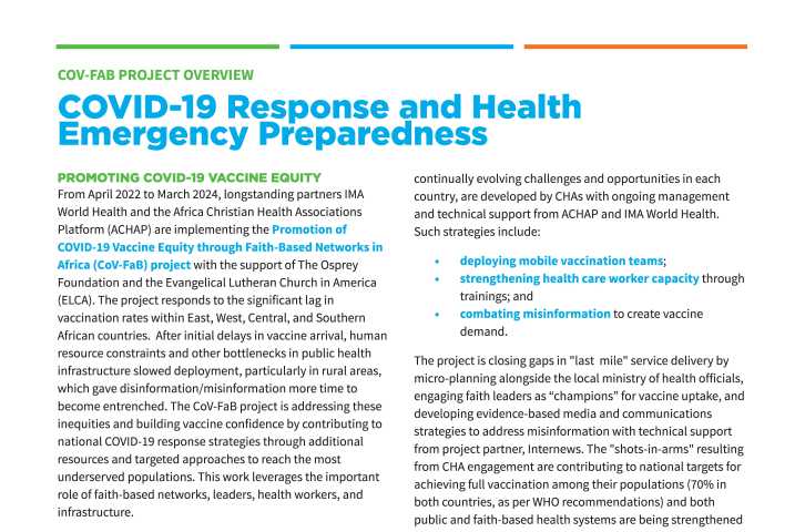 Promotion of COVID-19 Vaccine Equity through Faith-Based Networks in Africa (CoV-FaB)