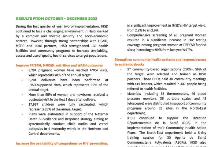 IHSD in Haiti: Year 2, Quarter 1