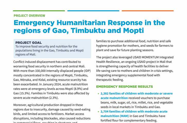 Emergency Humanitarian Response in the regions of Gao, Timbuktu and Mopti