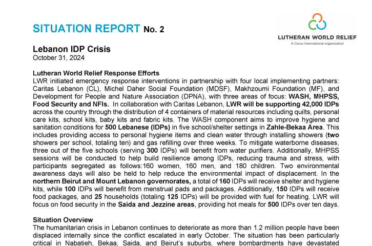 Lebanon IDP Crisis Situation Report No. 2