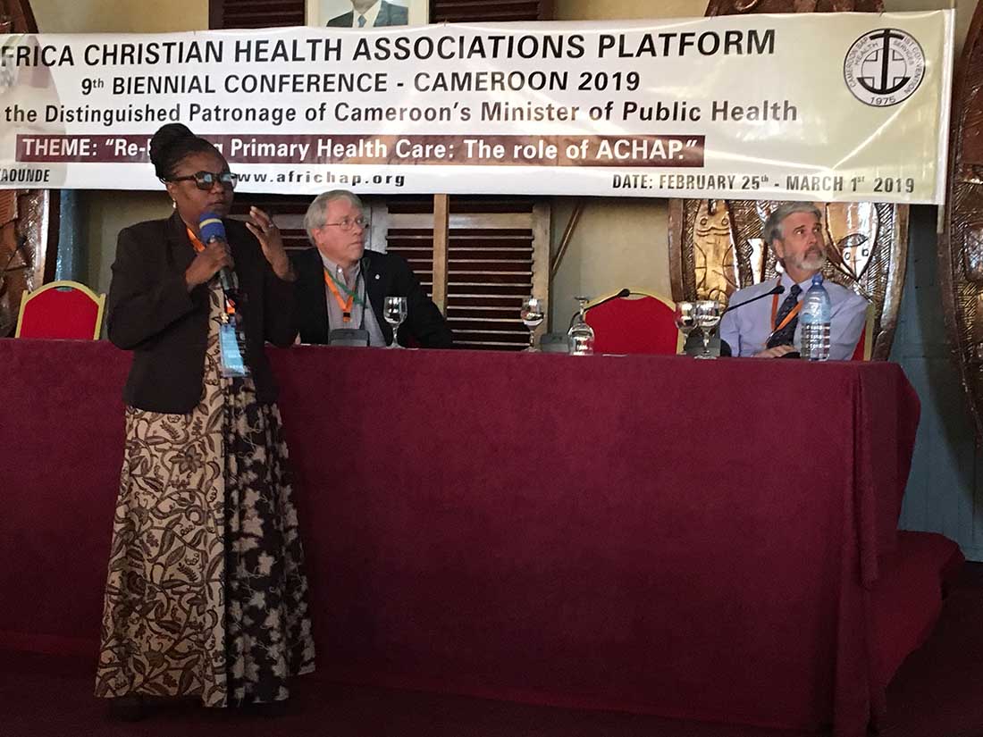 IMA's Frank Dimmock, at left, moderated the session, and Dr. Alice Mudekereza and Dr. Larry Sthreshley facilitated the workshop. (Photo courtesy of CBC Health Services)